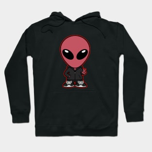 Space Alien Extraterrestrial Peace Hand Sign (Red) Hoodie